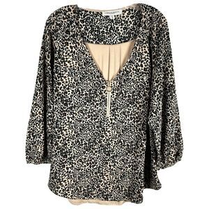 Tempted Hearts Plus Size 2X Top Leopard Print Zipper V Neck Solid Back 1224